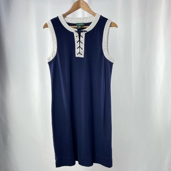 Lauren Ralph Lauren Sleeveless Lace Up Dress in Navy Size‎ Large - Picture 1 of 3